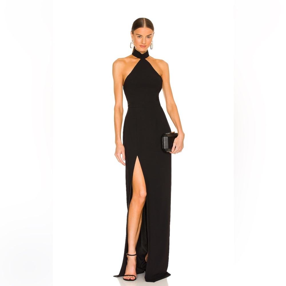 Revolve Queen Gown - Halter Black Maxi Dress